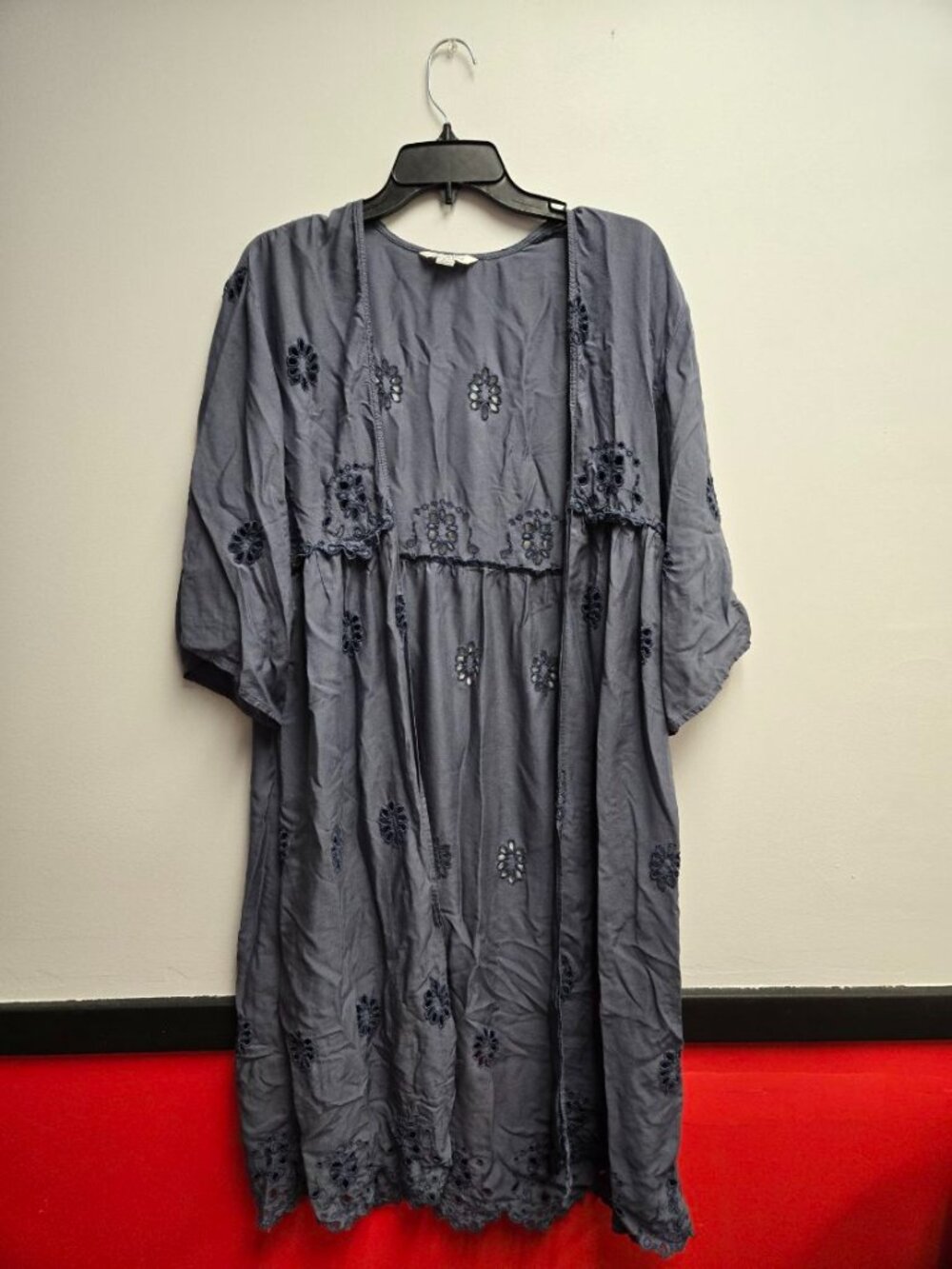 American Eagle Boho Floral Embroidered Kimono Cardigan Blue Gray XS S